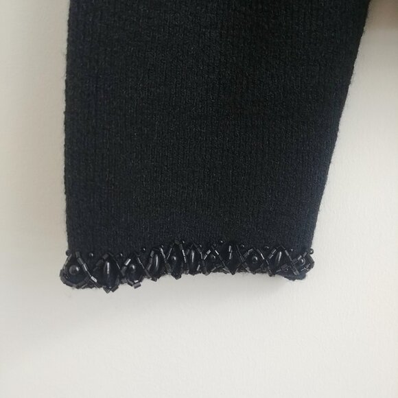 Vintage Hong Kong beaded trim square neckline black sweater top Large Pe… - Picture 5 of 12
